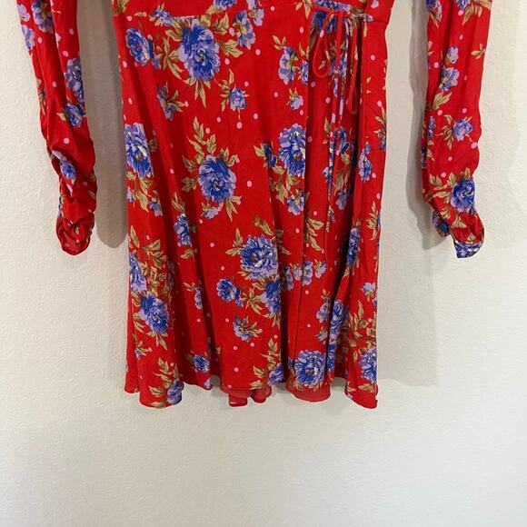 Zara Women's Red Floral Mini Wrap Dress Size S Style 9049/687/600/S - Picture 3 of 12
